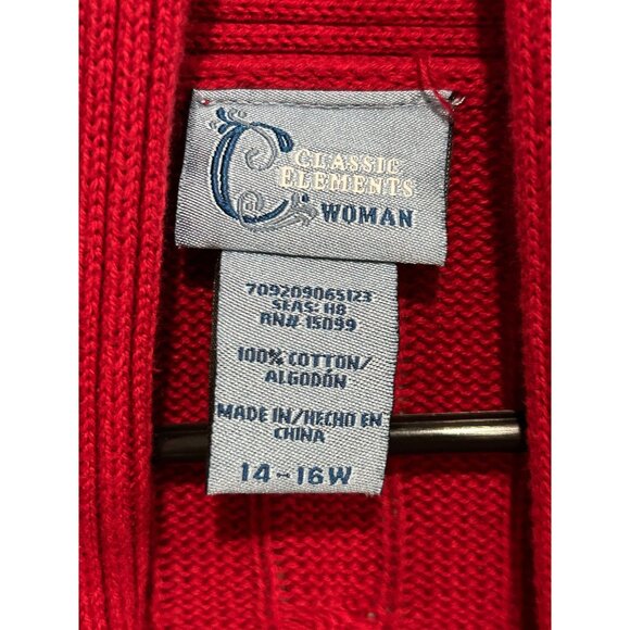 Classic Elements Red Cotton Cable Knit Open Front Long Cardigan Sweater Size 14W - Picture 6 of 9
